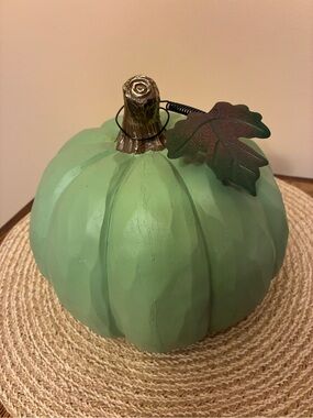Green Large Decorative Pumpkin with Metal Leaf Stem